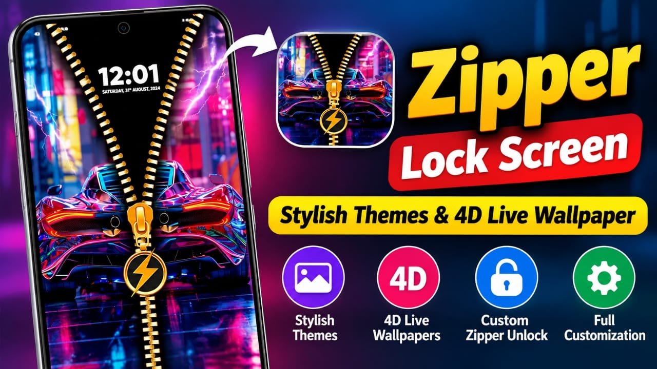 Zipper Lock Screen & Wallpaper: Stylish Themes and 4D Live Wallpapers