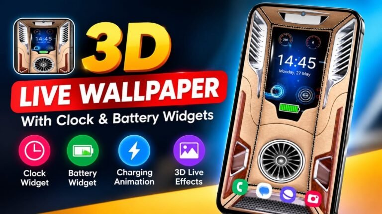 Best Android Live Wallpaper App With 3D Effects, Clock & Battery Widgets