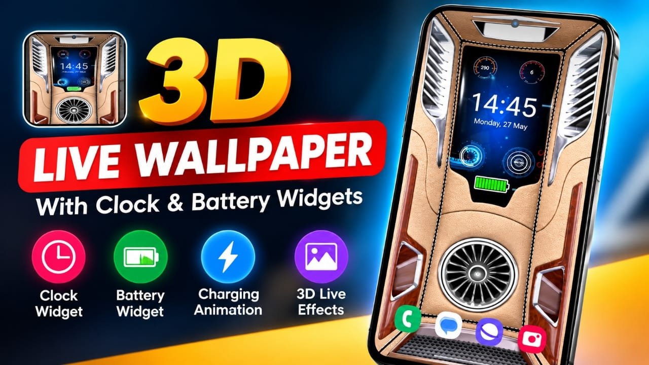 Best Android Live Wallpaper App With 3D Effects, Clock & Battery Widgets
