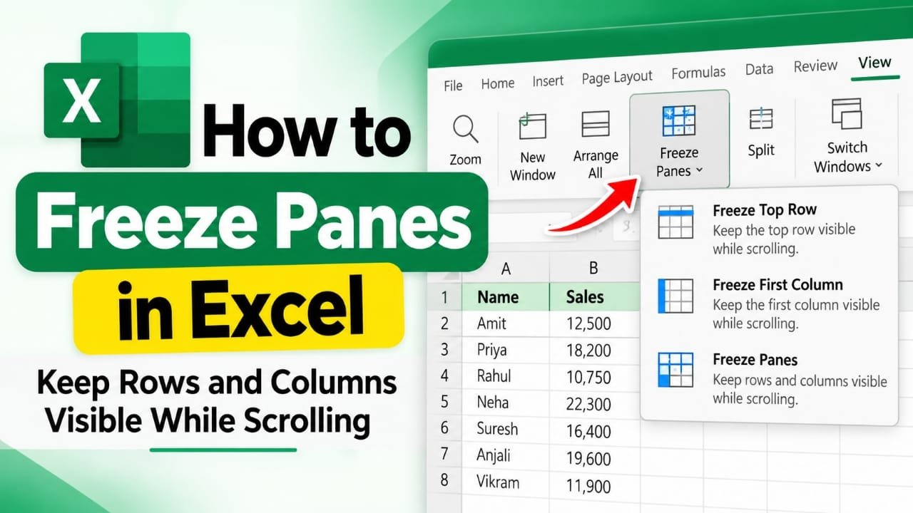 How to Freeze Panes in Excel: Keep Rows and Columns Visible While Scrolling